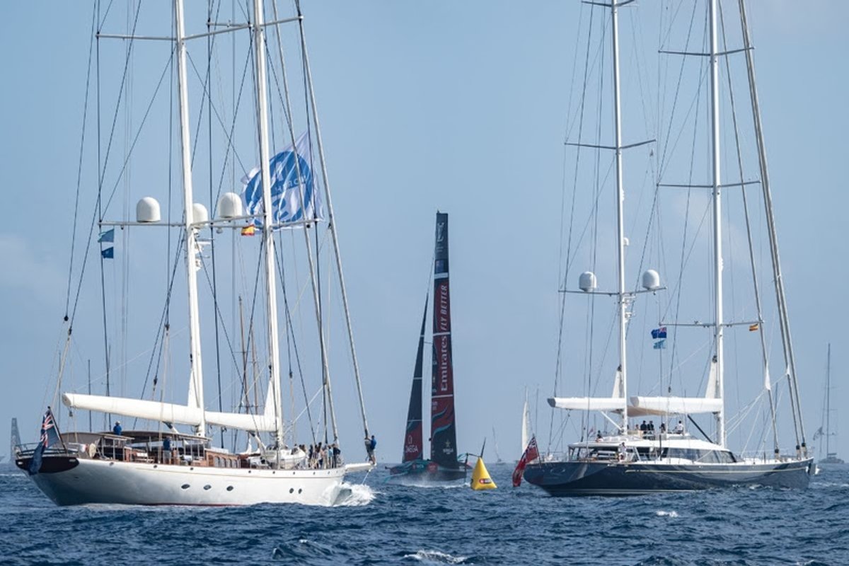 Yachts standy near the race course at a previous America's Cup regatta