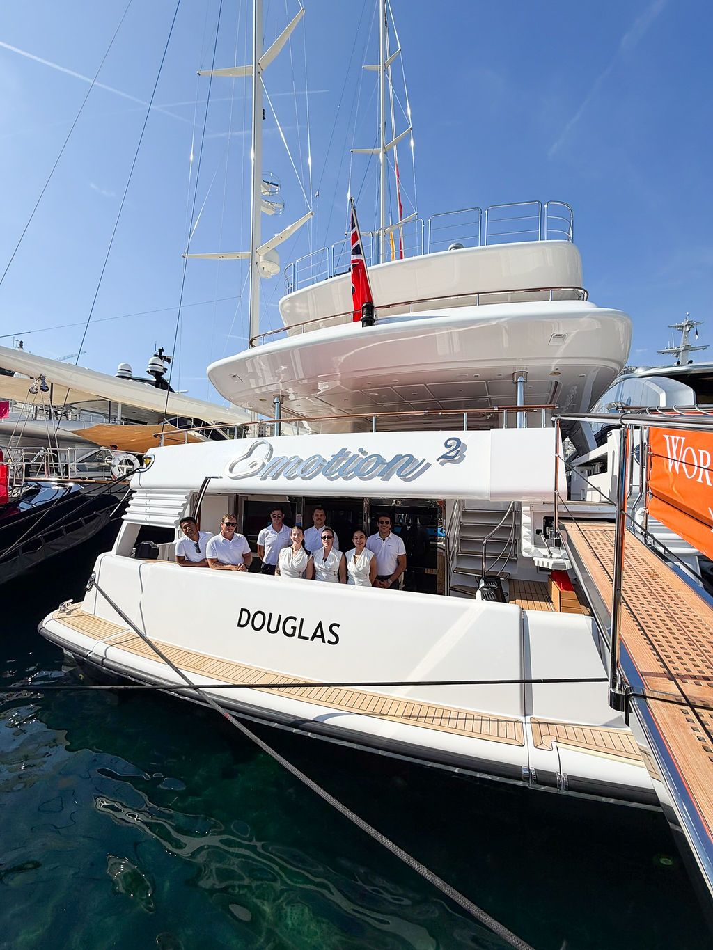 Yachts and crew on the docks at the 2026 Monaco Yacht Show in Port Hercule, Monaco.
