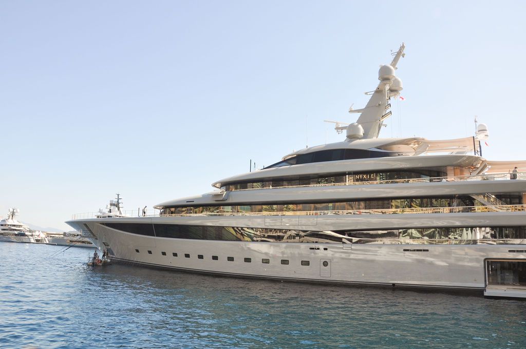 Yachts and crew on the docks at the 2026 Monaco Yacht Show in Port Hercule, Monaco.