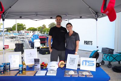 Guests networking at The Triton's Crew, Captains & Connections event at Nautical Ventures Marina.