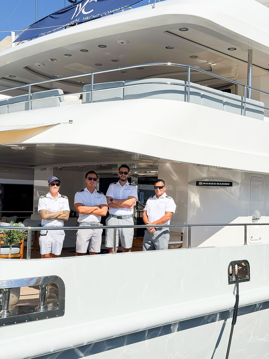 Yachts and crew on the docks at the 2026 Monaco Yacht Show in Port Hercule, Monaco.