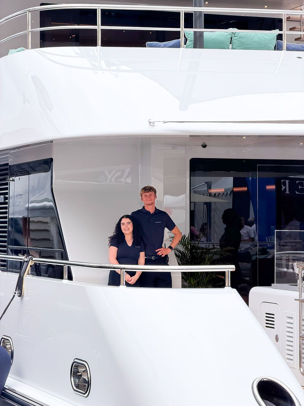 Yachts and crew on the docks at the 2026 Monaco Yacht Show in Port Hercule, Monaco.