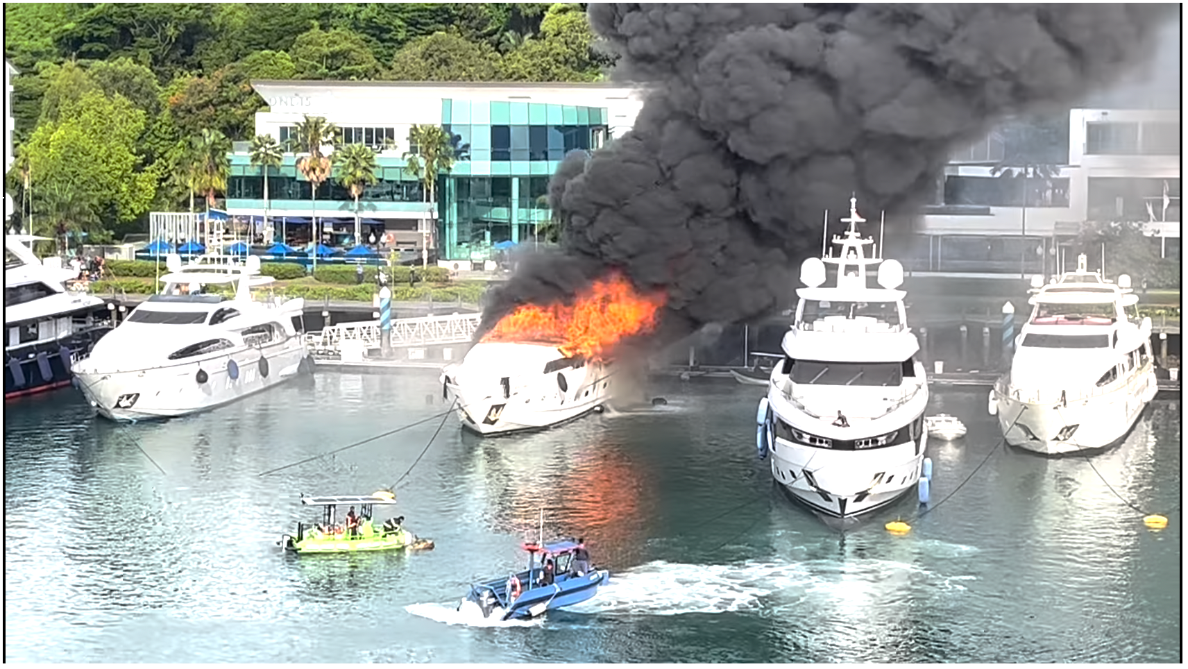 Yacht Engulfed in Fire at ONE°15 Marina in Singapore