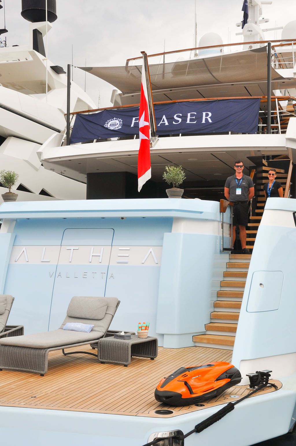 Yachts and crew on the docks at the 2026 Monaco Yacht Show in Port Hercule, Monaco.