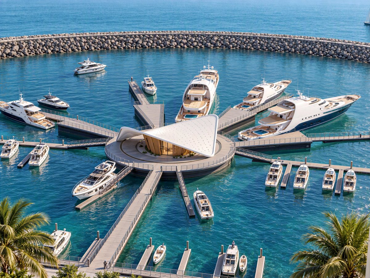 Rendering of Wynn Marina on Wynn Al Marjan Island