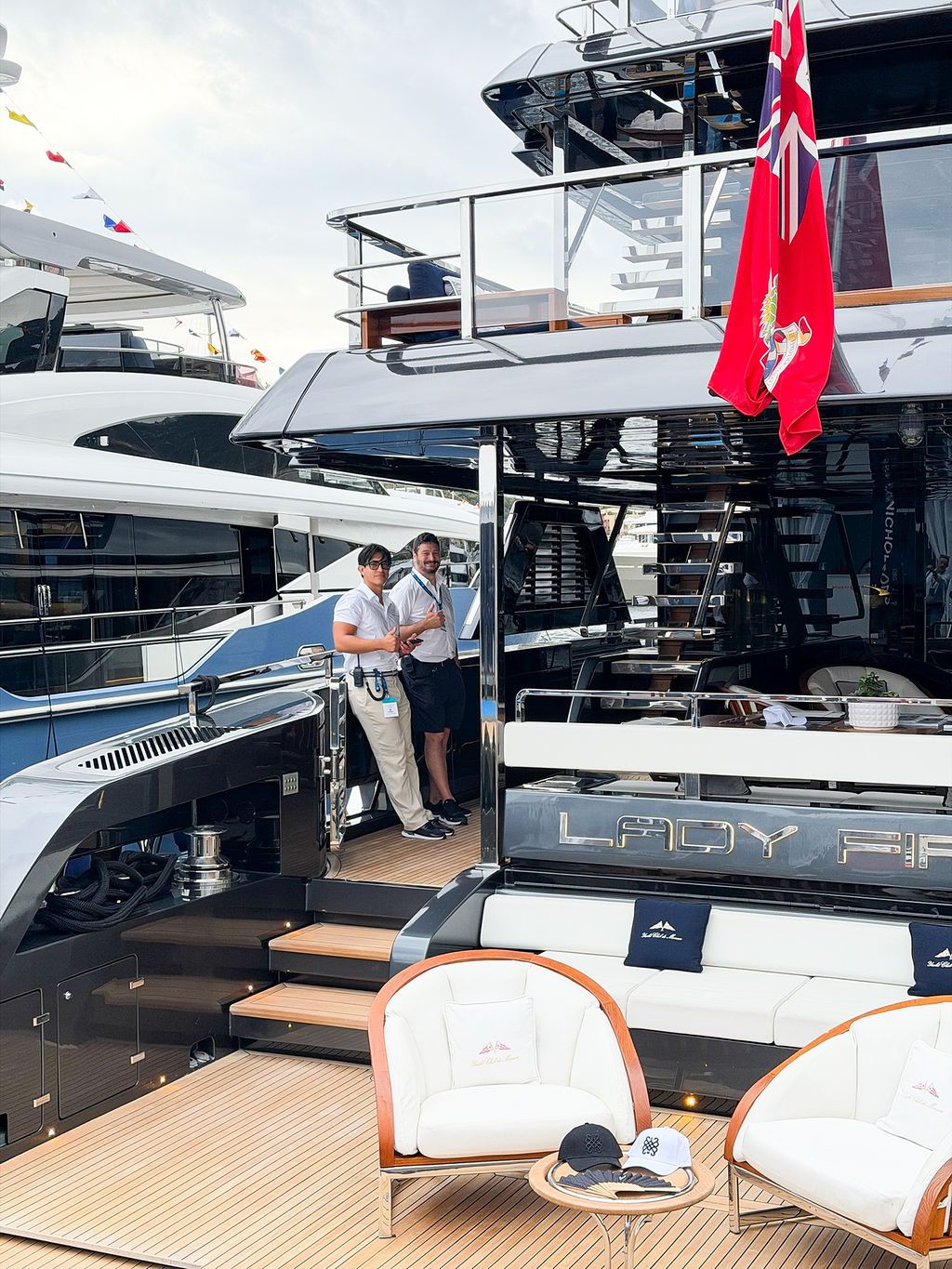 Yachts and crew on the docks at the 2026 Monaco Yacht Show in Port Hercule, Monaco.