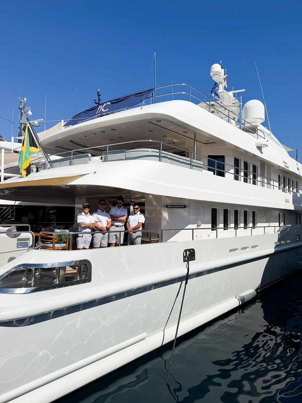 Yachts and crew on the docks at the 2026 Monaco Yacht Show in Port Hercule, Monaco.