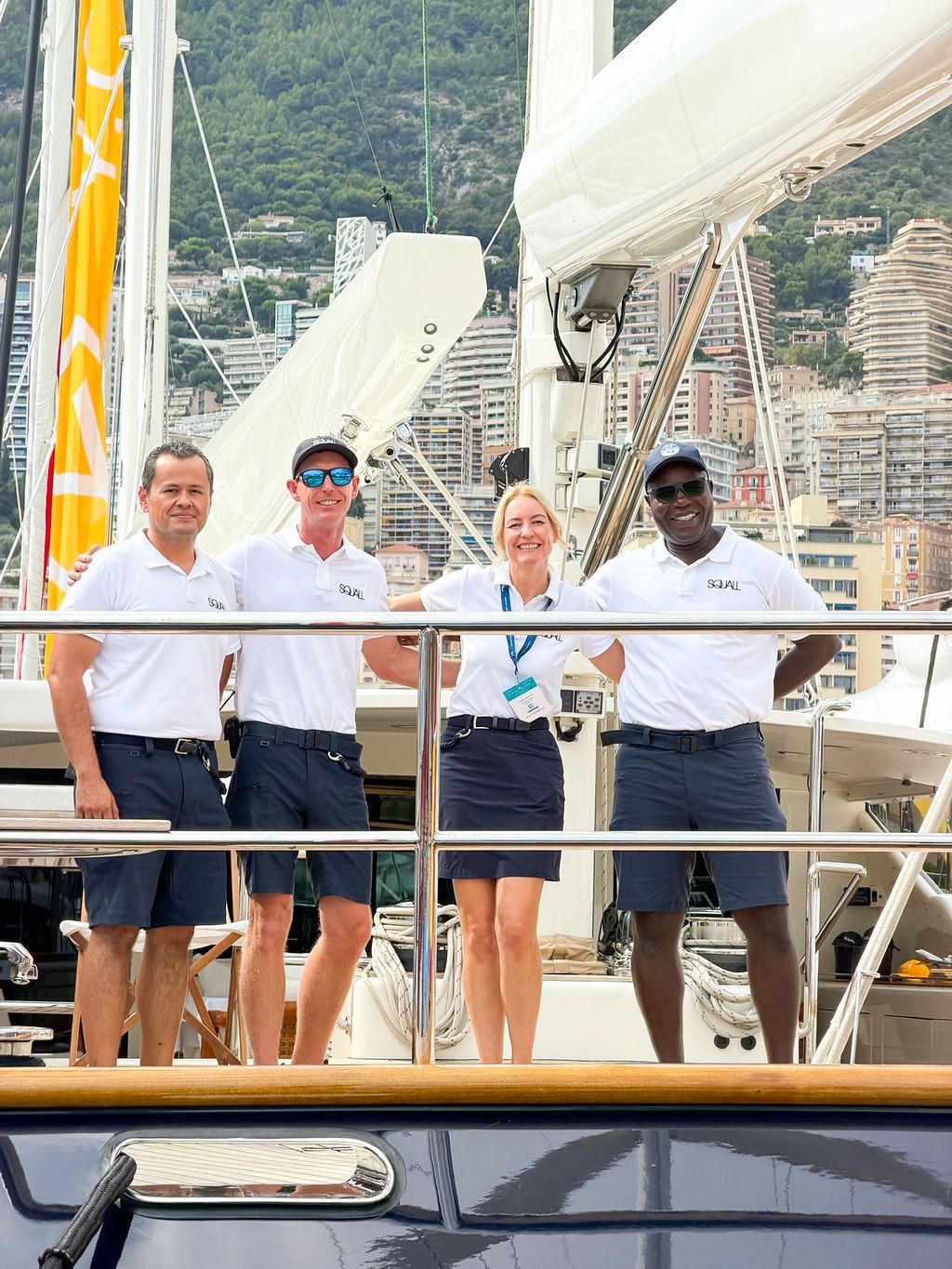Yachts and crew on the docks at the 2026 Monaco Yacht Show in Port Hercule, Monaco.