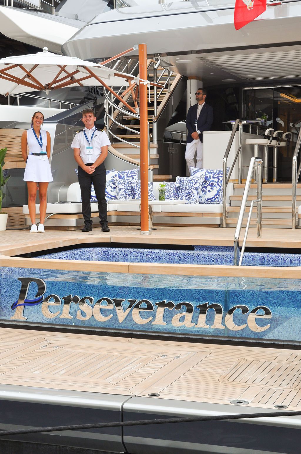 Yachts and crew on the docks at the 2026 Monaco Yacht Show in Port Hercule, Monaco.