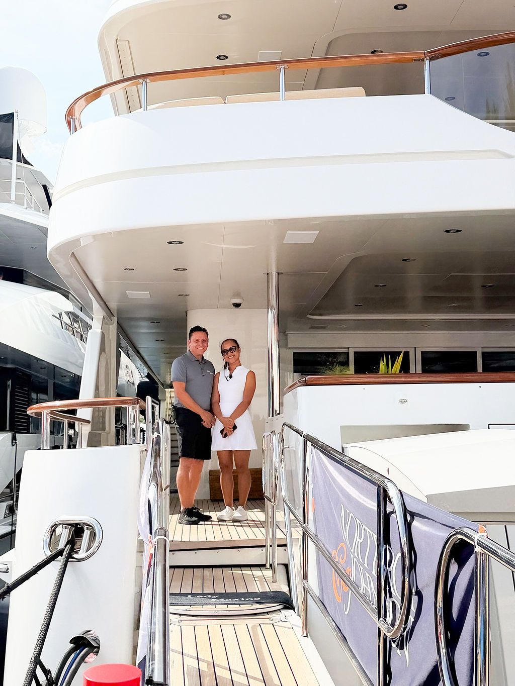 Yachts and crew on the docks at the 2026 Monaco Yacht Show in Port Hercule, Monaco.
