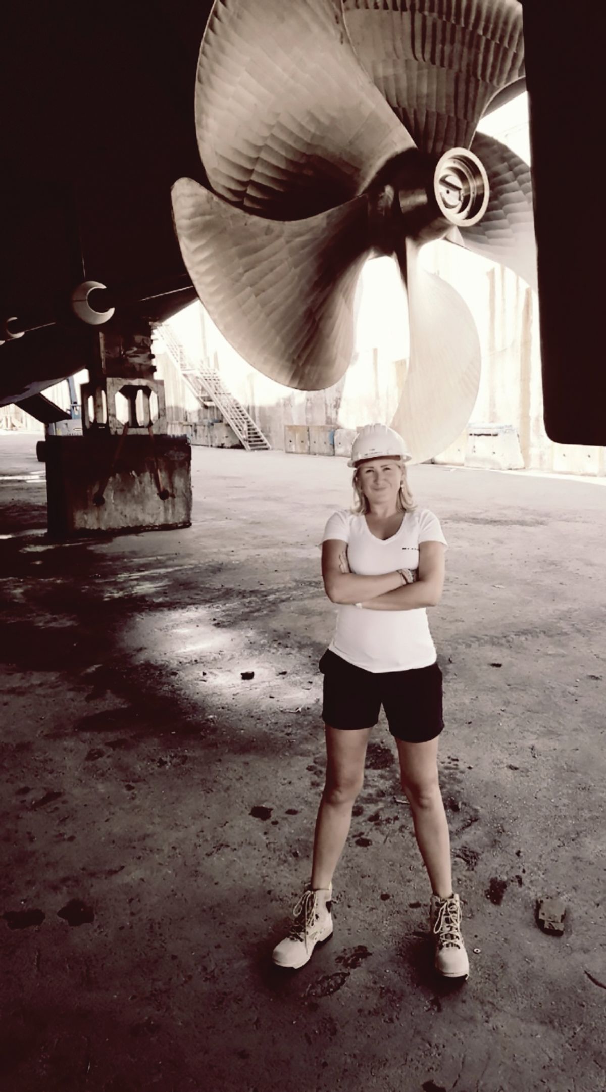 Meeli Lepik in a refit yard