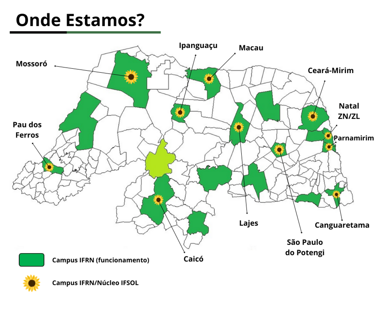 Mapa dos núcleos ifSOL no Rio Grande do Norte