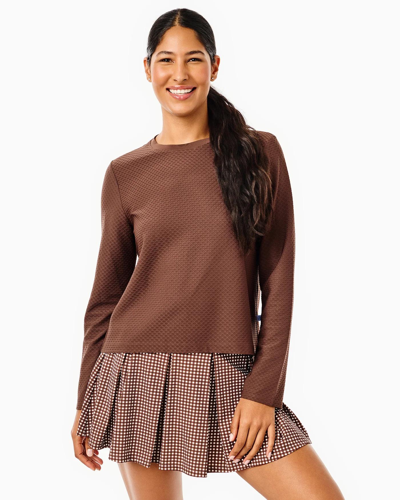 ACTIVE MESH WALNUT LONG SLEEVE TOP
