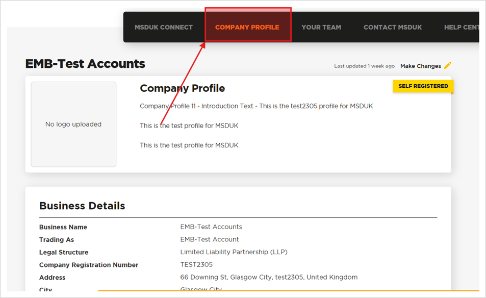 Review and update your company details before submitting your renewal.