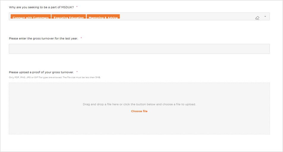 Enter the turnover amount and upload proof of turnover where requested.