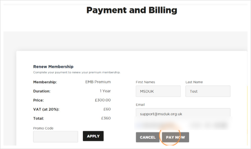 Complete the payment to continue with your renewal application
