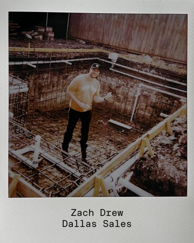 Golden Hour Pools team polaroid of Zach Drew, Dallas Sales