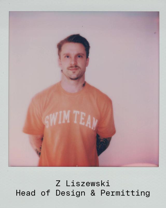 Golden Hour Pools team polaroid of Z Liszewski, Head of Design & Permitting