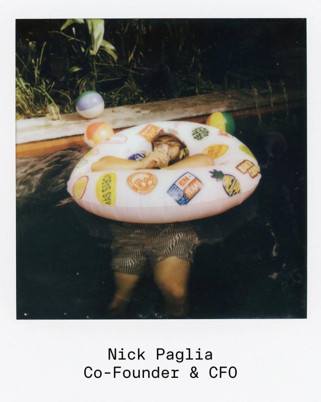 Golden Hour Pools team polaroid of Nick Paglia, Co-Founder & CFO