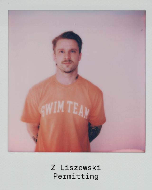 Golden Hour Pools team polaroid of Z Liszewski, Permitting