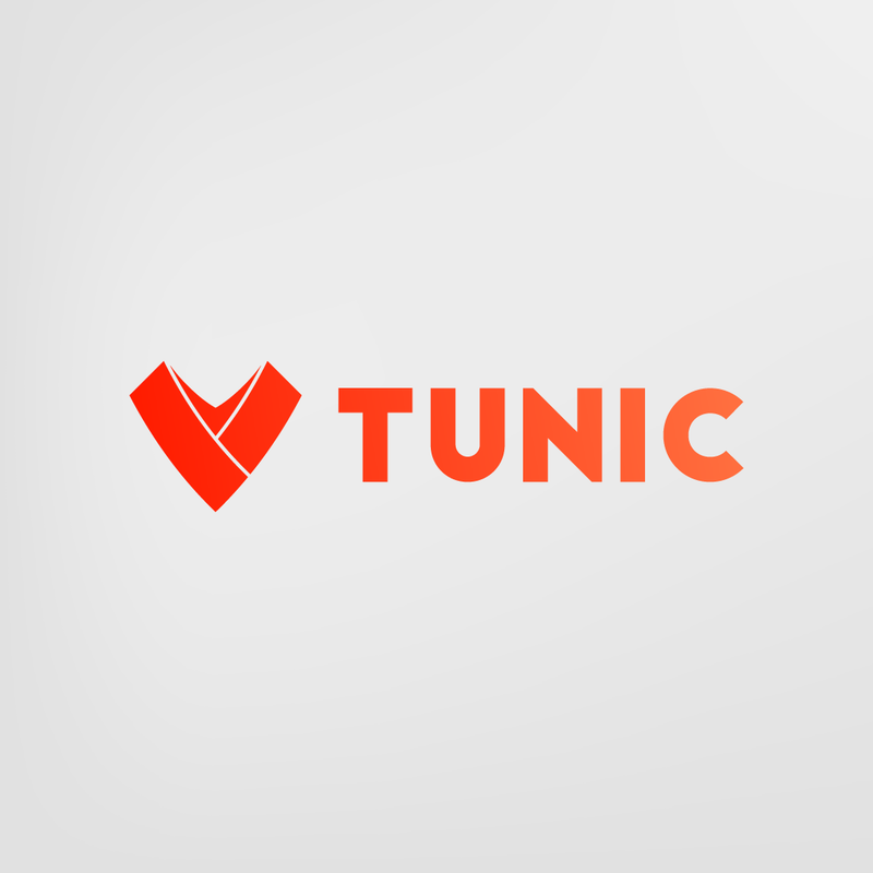 White and orange logo for Tunic