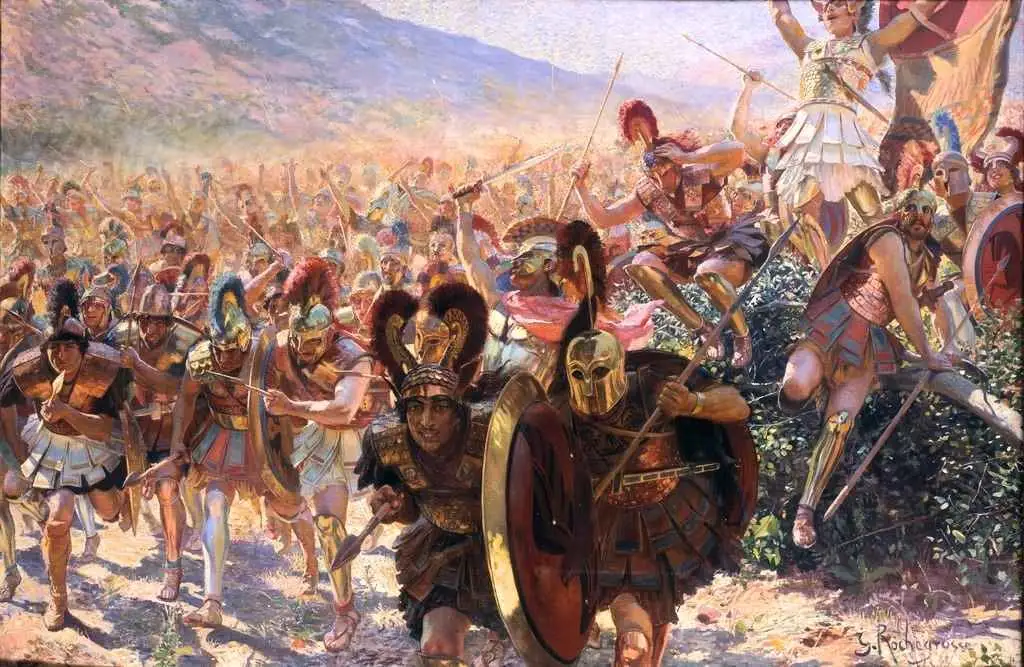 The painting Battle of Marathon (1859), by Georges Rochegrosse depicting Athenian hoplites running