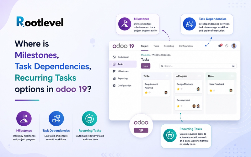 Where is Milestones, Task Dependencies, Recurring Tasks options in odoo 19?