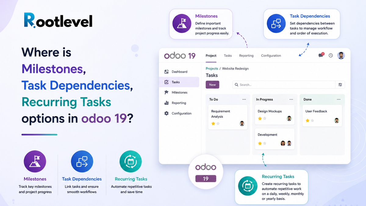 Where is Milestones, Task Dependencies, Recurring Tasks options in odoo 19?