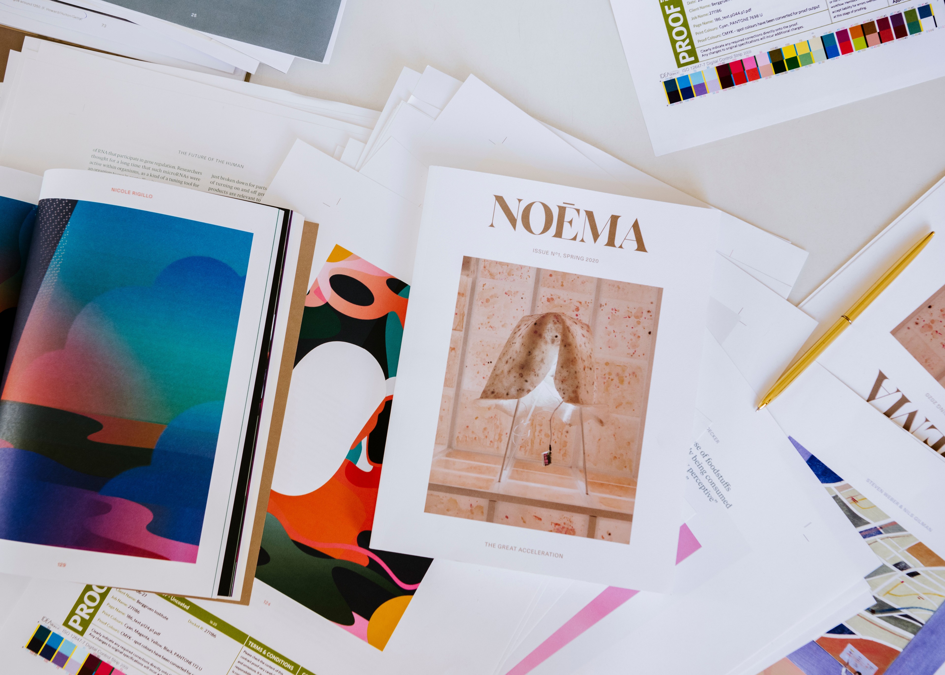 Test print pages of Noema Magazine