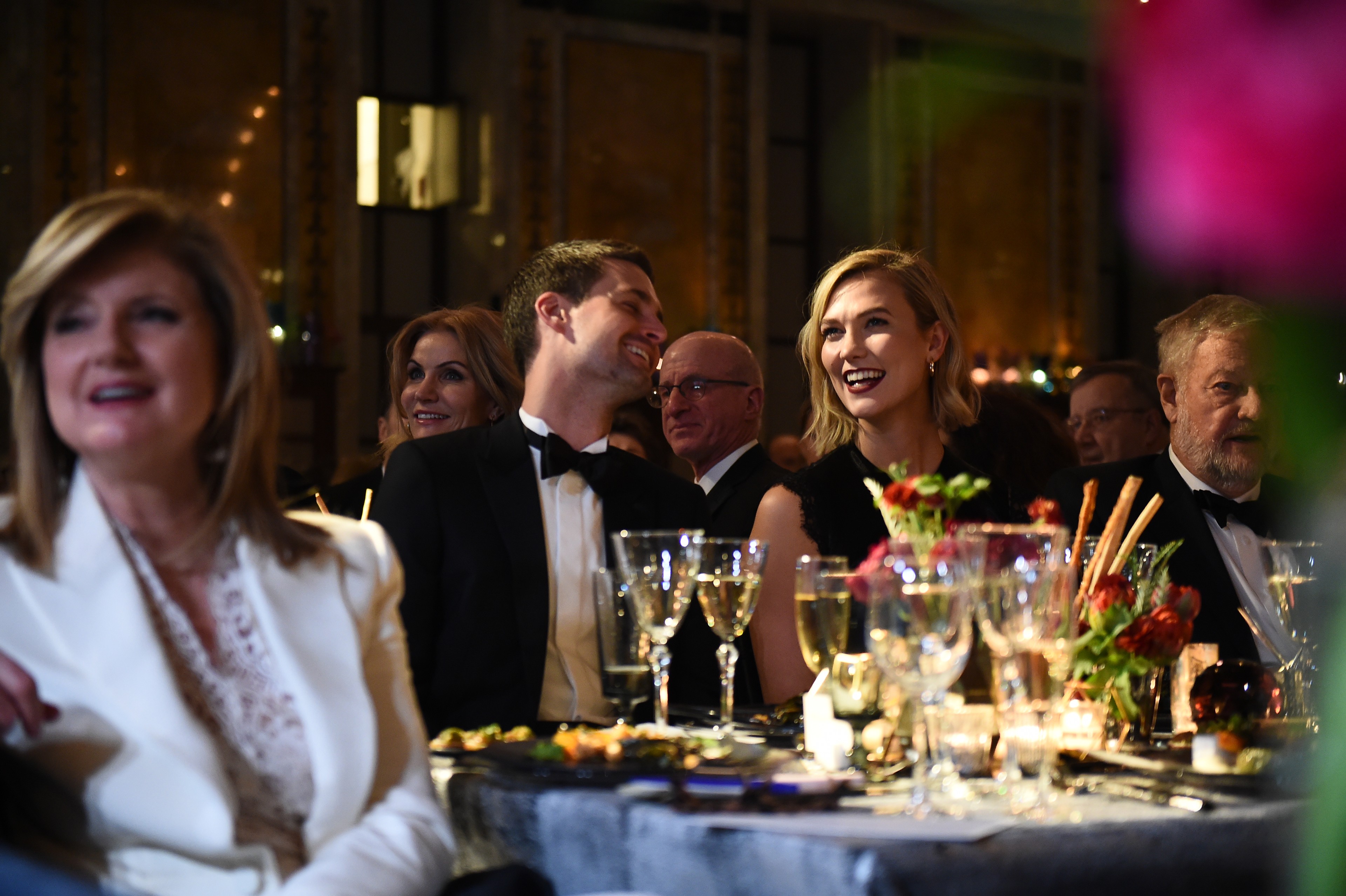 (L-R) Berggruen Institute Board of Directors Arianna Huffington, Helle Thorning-Schmidt, Evan Spiegel, and guest Karlie Kloss attend the 2019 Berggruen Prize Award Ceremony.