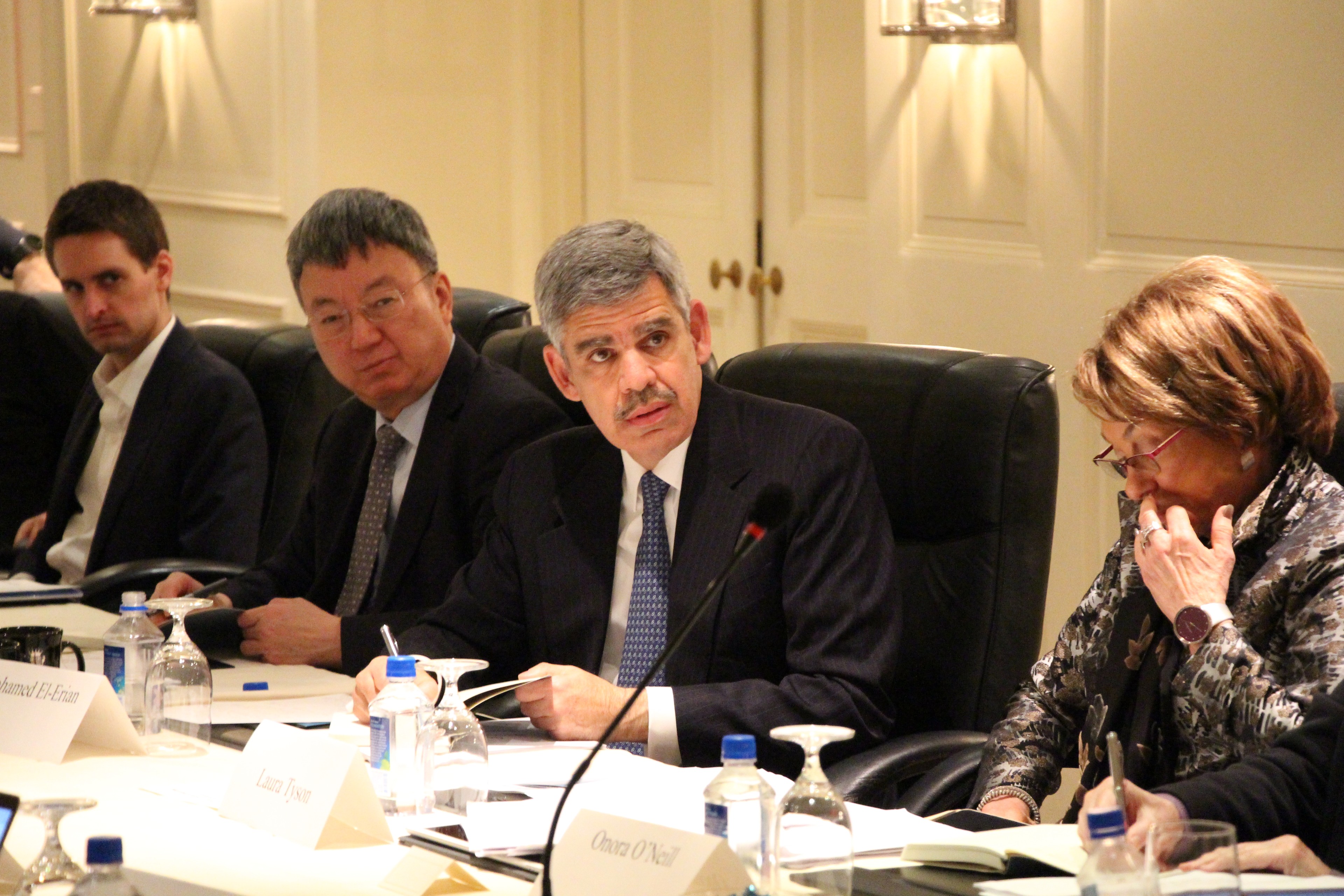 Evan Spiegel, Min Zhu, Mohamed El-Erian, Laura Tyson at21st CC Meeting in New York City