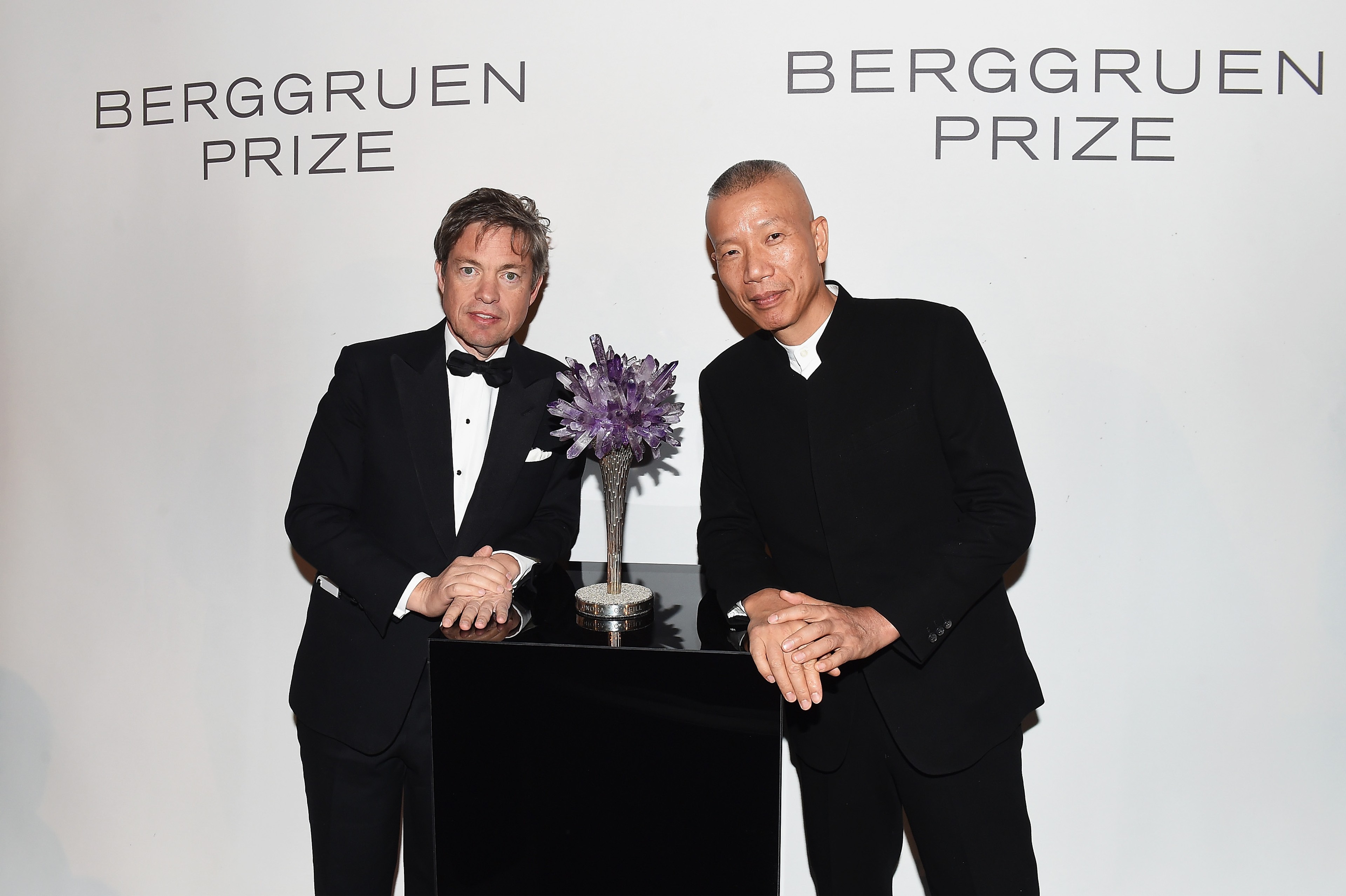 Founder and Chairman Nicolas Berggruen together with Cai Guo-Qiang, the renowned Chinese artist who also designed the Berggruen Prize Trophy, at the 2017 Berggruen Prize Award Ceremony on December 14, 2017, in New York, NY.