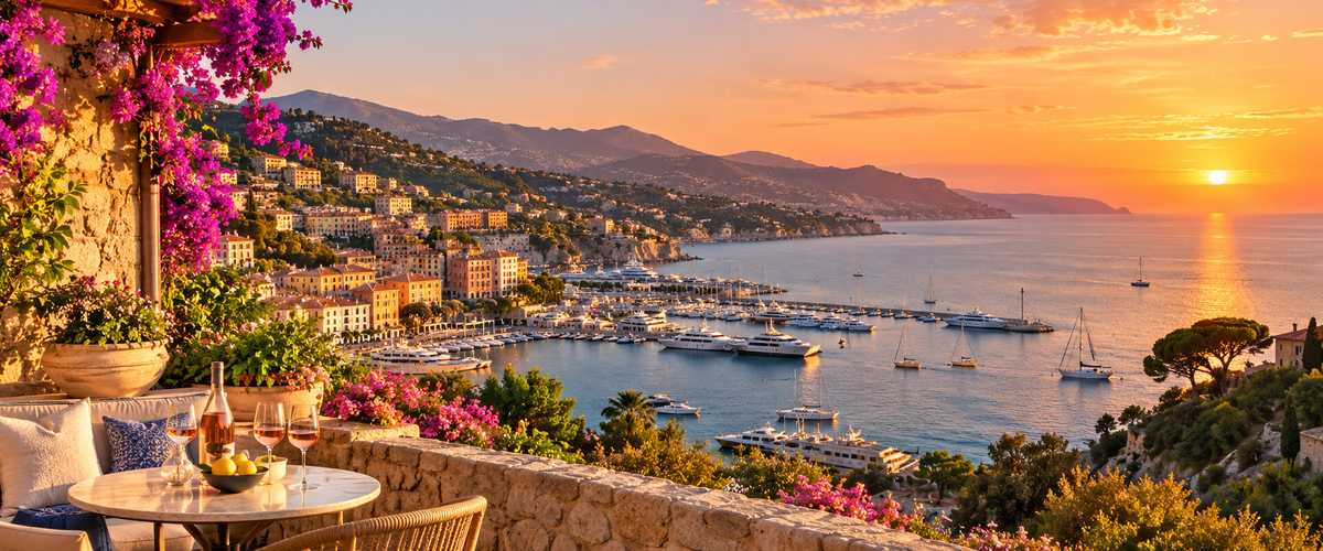 Yacht au large de la Côte d’Azur au coucher du soleil