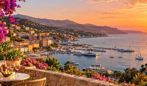 Yacht au large de la Côte d’Azur au coucher du soleil