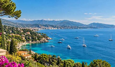 Sunny Mediterranean bay with yachts