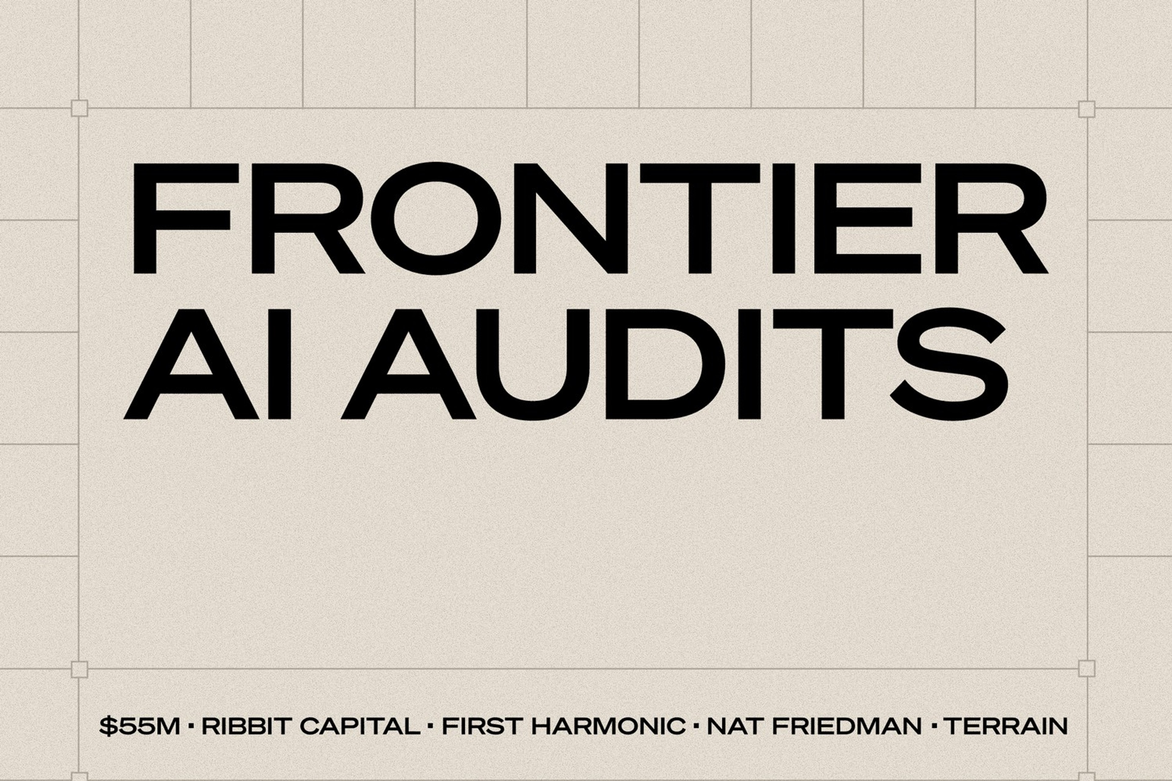 AIUCs kunngjøringsgrafikk med teksten «Frontier AI Audits» og navn på investorene i emisjonen.