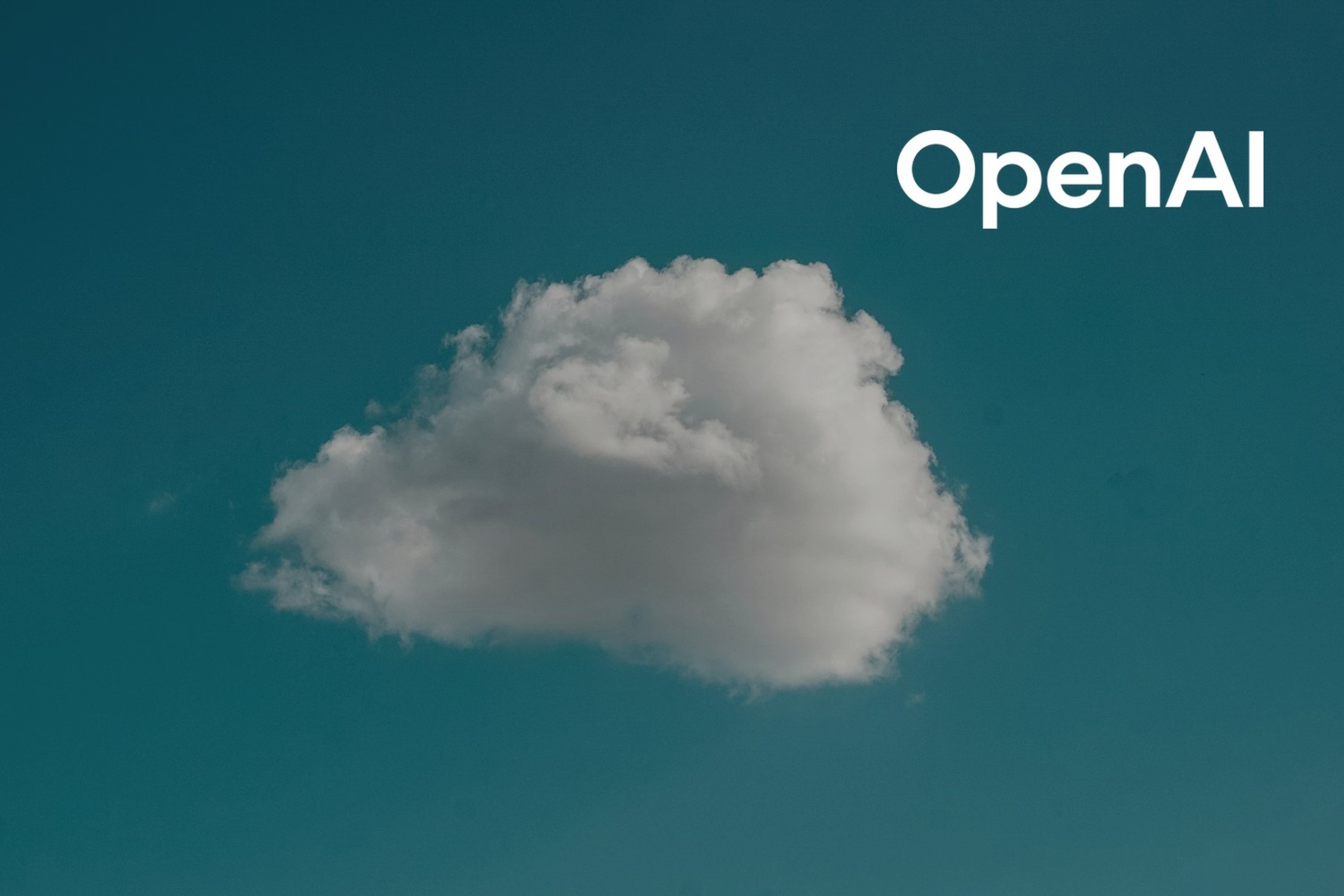 En enslig hvit sky mot en blågrønn himmel. Med logoen til OpenAI lagt på.