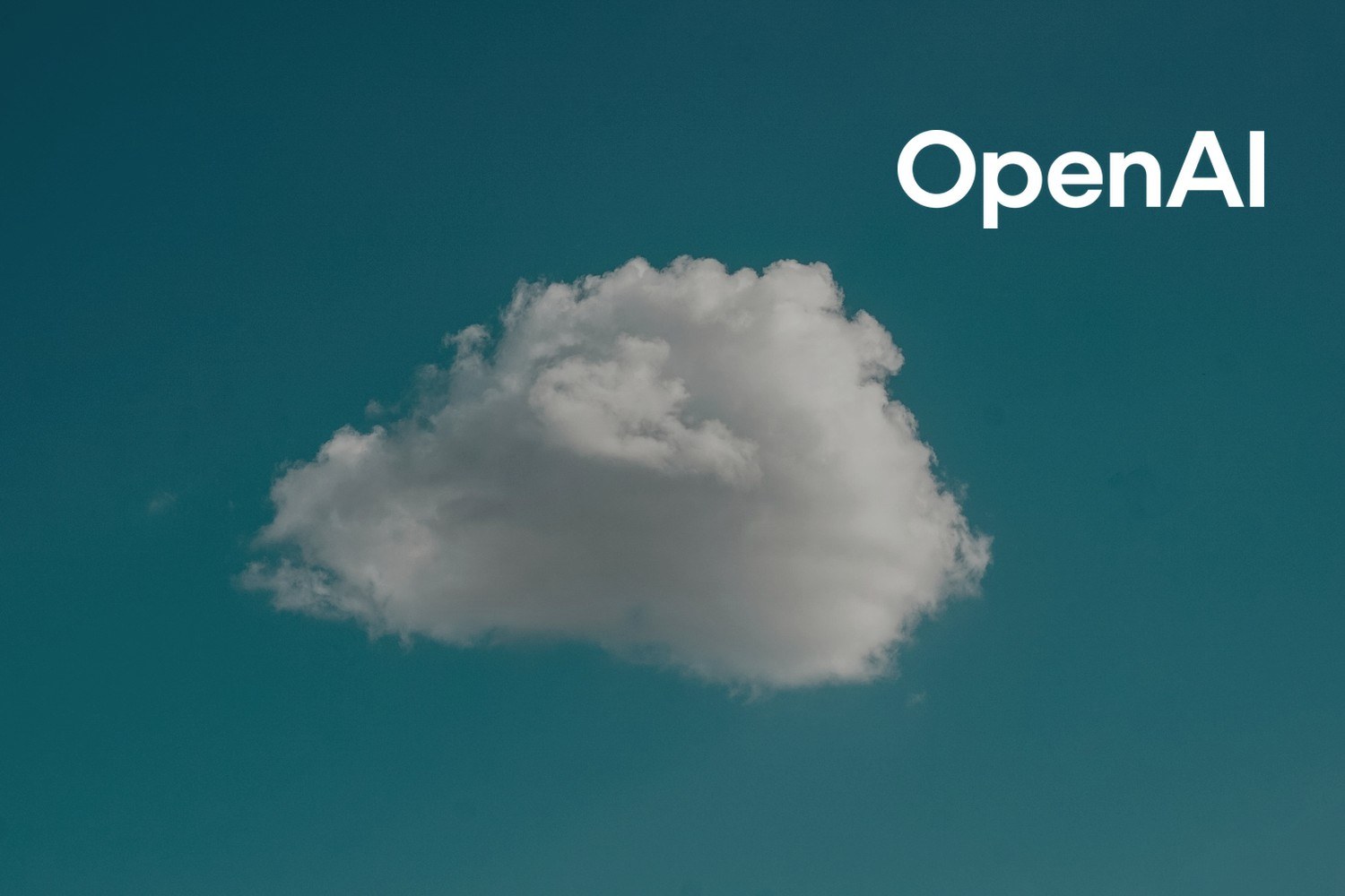 En enslig hvit sky mot en blågrønn himmel. Med logoen til OpenAI lagt på.