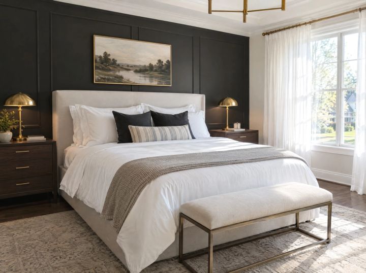 A made bed and dust-free nightstands in a bright bedroom