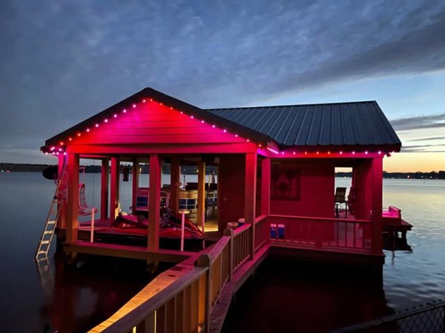 Lakeside Boathouse Pink Dusk