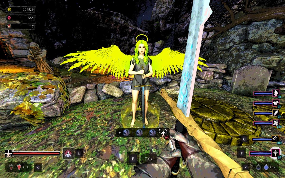 Level 10 Helena in the player hub, from the Action Roguelike indie game Mortal Sin.