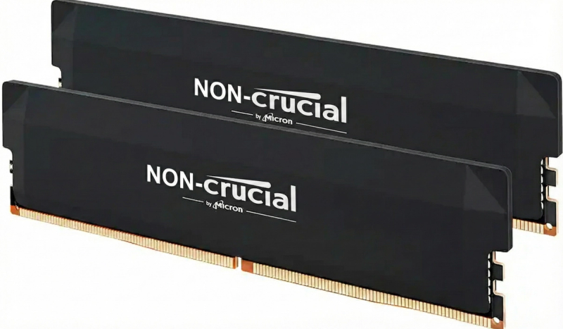 Satirical image of two black RAM sticks with the logo edited to read 'NON-crucial by Micron', referencing the company's decision to discontinue the Crucial consumer memory brand in favour of AI production.