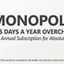 A satirical corporate logo for 'Monopolysoft,' a parody of a major technology company's brand identity. The graphic is a stylized, four-square icon, resembling a common software logo but composed of global currency symbols: red Japanese Yen (¥), green US Dollars ($), blue Euros (€), and yellow British Pounds (£), all densely packed into their respective colored quadrants. The main text, 'MONOPOLYSOFT', is rendered in large, corporate-style grey letters to the right of the icon. Below it, a critical tagline reads: '365 DAYS A YEAR OVERCHARGING USERS.' Followed by 'The Annual Subscription for Absolutely Everything.' and a small copyright footer that says 'All wealth reserved. No choice intended.' The entire logo is set against a clean, white background, creating a stark, professional-looking image with a critical and humorous message about corporate greed and subscription services.