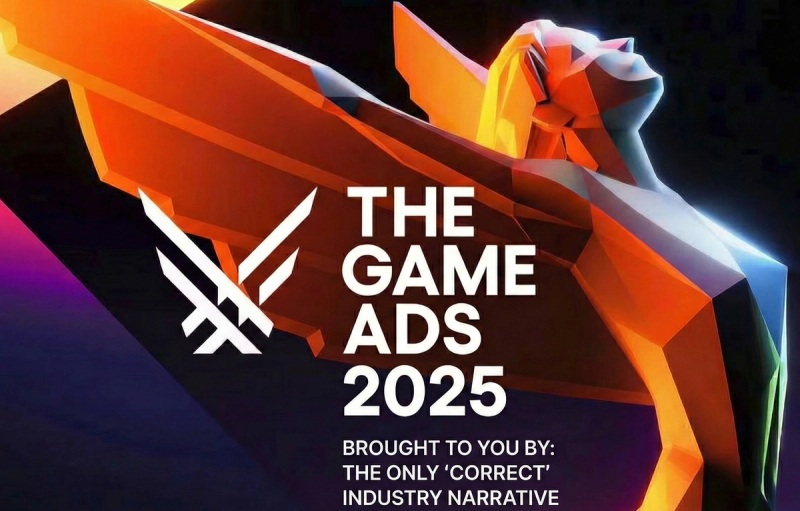 Satirical image edit of the game awards 2025, mocking the narratives that they're pushing Expedition 33 as the perfect game to the mass.