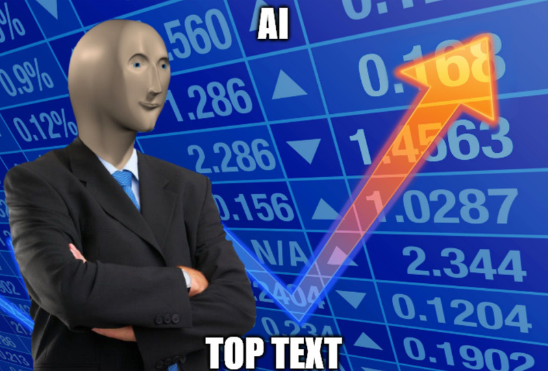 A stonk meme to mock the delusions of Warhorse Studios and Level 5's thinking GenAI is the future of game dev.