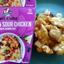 Review image of the Kitchen Joy Sweet & Sour Chicken from their Thai Cube range. The finished dish, featuring chicken in a glossy sauce over rice, is displayed next to the box to illustrate the ready meal's appearance.