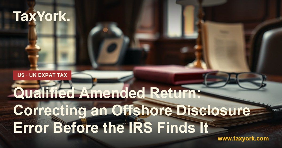 Qualified amended return: fountain pen on blank paper beside files and reading glasses on a mahogany desk in a study
