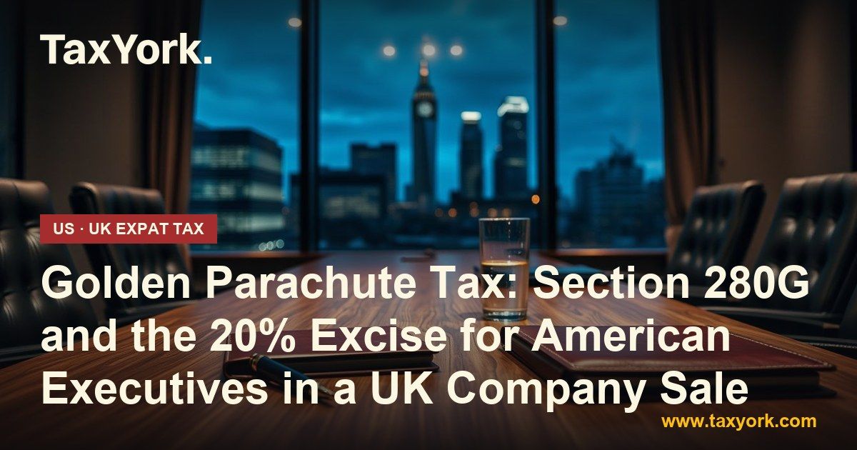 Golden parachute tax: empty London boardroom at dusk with leather portfolios and a pen on a walnut table after a company sale
