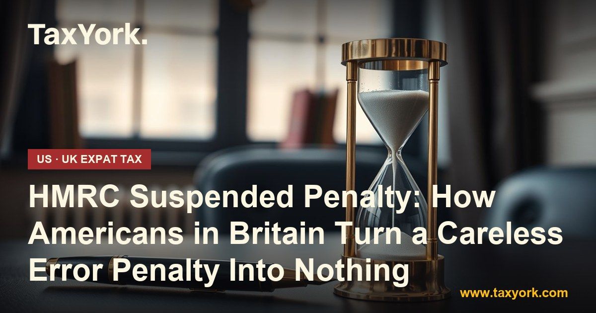 Suspended penalty: brass hourglass and fountain pen on a navy desk, marking HMRC's two-year suspension period