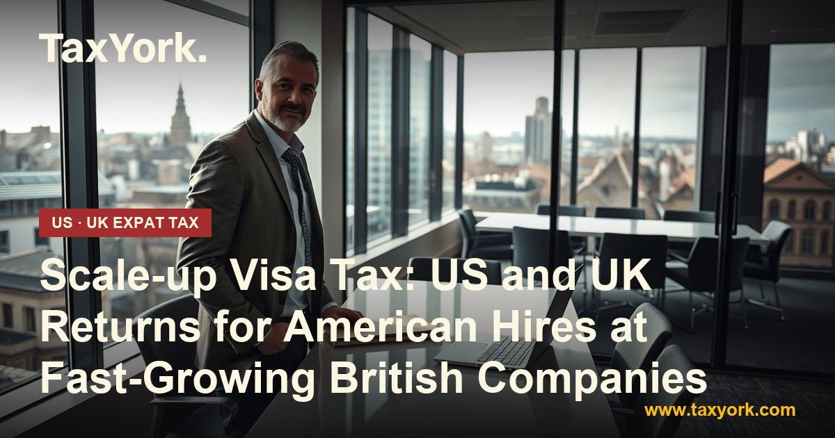 Scale-up visa holder, an American executive, standing in a glass-walled London growth company office above city rooftops